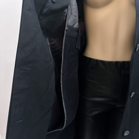 Sanyo NY Long Trench Overcoat Button-Up Minimalist Black Wool Blend Womens M - Picture 5 of 12